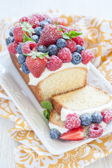 Yogurt pound cake for breakfast with fresh berries