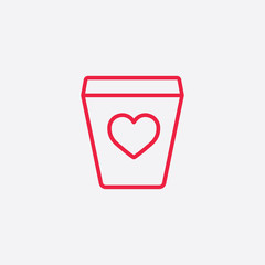 glass drink paper plastic cola coffee cup with heart line icon red on white background