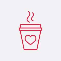 glass drink paper plastic cola coffee cup with heart line icon red on white background