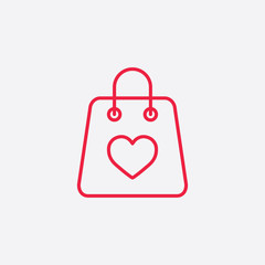 shopping bag with heart line icon red on white background