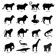 Set of silhouettes of African animals