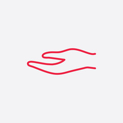 arm hand charity help support sign line icon red on white backgr