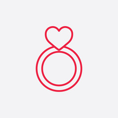 Fototapeta na wymiar ring with heart jewelery line icon red on white background