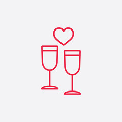 champagne glasses wine couple line icon red on white background
