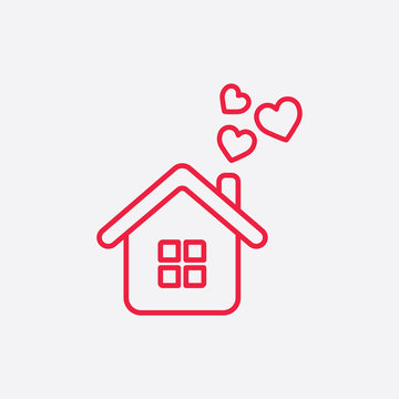 home love care heart valentine line icon red on white background