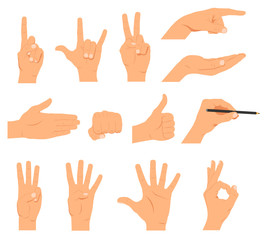 Set of hands, different gestures emotions and signs - stock vector