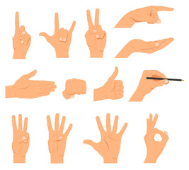 Obraz premium Set of hands, different gestures emotions and signs - stock vector