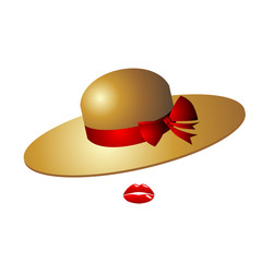 Cute female glamor hat with a red bow. It is made of straw or fe