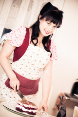 Vintage Girl Baking A Cake