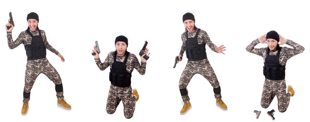 Soldier with gun isolated on white
