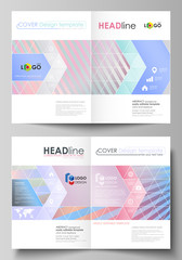 Business templates for bi fold brochure, flyer, booklet or report. Cover template, abstract vector layout in A4 size. Sweet pink and blue decoration, pretty romantic design, cute candy background.