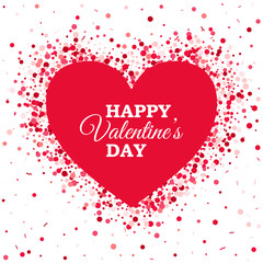 Happy Valentines Day Template with text on center of red Heart and scattered small hearts on back. Vector poster for different projects.