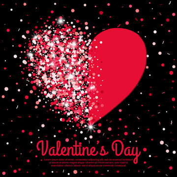 Valentines Day Poster with Hearts on black background. Vector template for different projects.