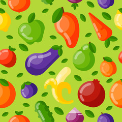 Vegetables and fruits flat deamless pattern vector illustration.