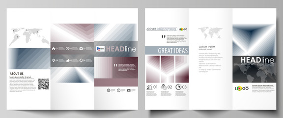 Tri-fold brochure business templates on both sides. Easy editable vector layout in flat design. Simple monochrome geometric pattern. Abstract polygonal style, stylish modern background.