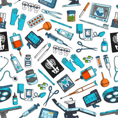 Medical items tools seamless vector pattern