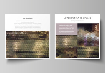 Business templates for square design brochure, magazine, flyer, booklet or report. Leaflet cover, vector layout. Abstract multicolored backgrounds. Geometrical patterns. Triangular and hexagonal style
