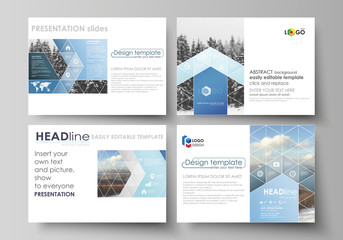 Business templates for presentation slides. Easy editable vector layouts, flat design. Abstract landscape of nature. Dark color pattern in vintage style, mosaic texture.