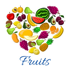 Fruits heart exotic farm farvest vector poster