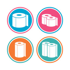 Toilet paper icons. Kitchen roll towel symbols.