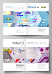 Business templates for bi fold brochure, flyer. Cover design template, abstract vector layout in A4 size. Bright color colorful minimalist backdrop, geometric shapes, beautiful minimalistic background