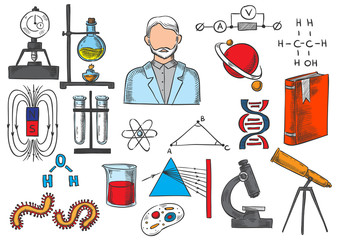 Science items vector sketch icons