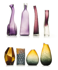 set of ceramic vases isolated on white background, Clipping Path Included,

