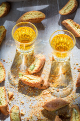Italian cantucci with pistachios and Vin Santo wine