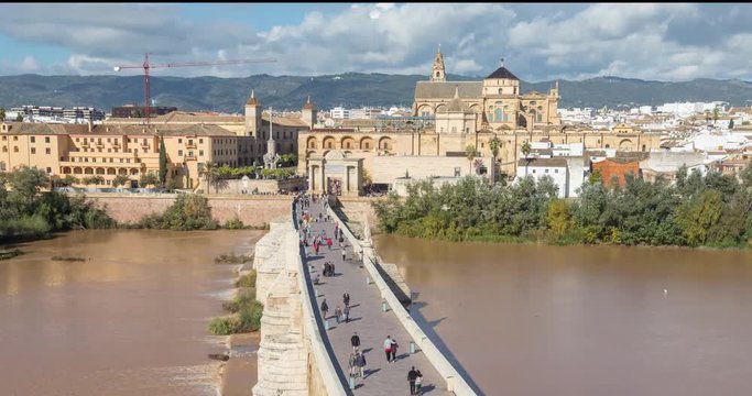 View on Puente Romano bridge from top of Torre De Calahorra tower in Cordoba, Andalusia, Spain
