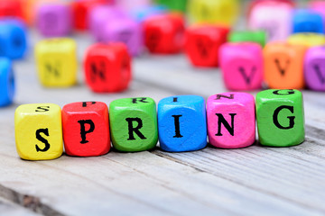 Spring word on table