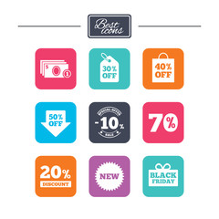 Sale discounts icon. Shopping, deal signs.