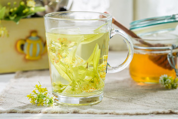 Healthy tea with honey for flu in spring day