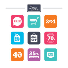 Sale discounts icon. Shopping, deal signs.