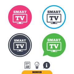 Widescreen Smart TV sign icon. Television set.