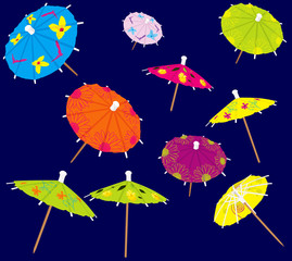 Colorful paper drink umbrellas