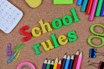School rules words on cork