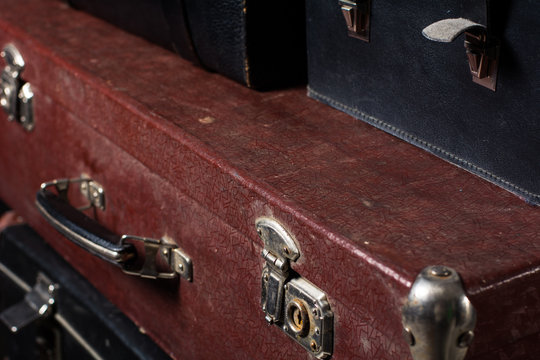 Close-up of a suitcase Traveler iron lock vintage bag