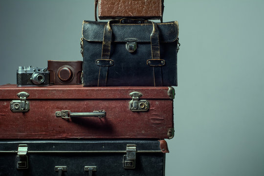 Stack of vintage shabby suitcases © kanzefar