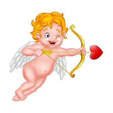 Funny little cupid aiming at someone
