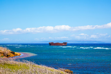 Lanai, Hawaii.  Shipwreck beach.  Liberty Ship or YOGN 42 concrete barge.  - 133456512