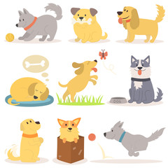 Fototapeta premium Vector set of funny cartoon dogs characters illustration.