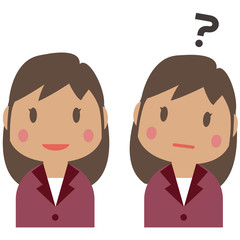 赤いスーツのかわいい肌が黒い女性　笑顔とはてな