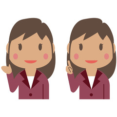 赤いスーツのかわいい肌が黒い女性　案内と紹介