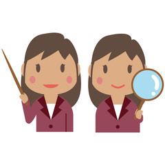 赤いスーツのかわいい肌が黒い女性　拡大と解説