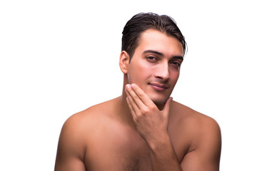 Fototapeta premium Funny man after shower isolated on white