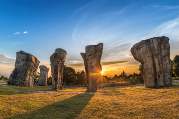 Fototapeta premium Mor Hin Khao (Thailand Stonehenge) sunrise landscape, Chaiyaphum, Thailand
