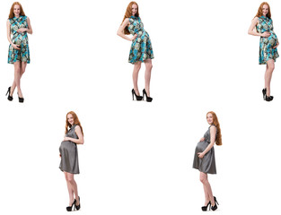 Obraz premium Pregnant woman in composite image isolated on white