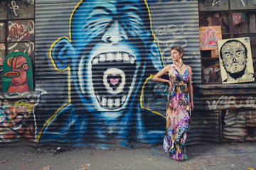 Young Caucasian woman dressed in bohemian style in an urban location