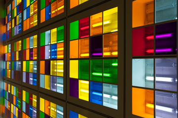 Lights behind various colored lenses