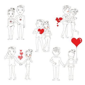 Valentine Couple draft cartoon couple figure valentine's day .Vector illustrations